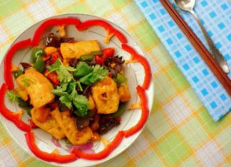 Đậu phụ xào ớt chuông, mộc nhĩ Đậu phụ xào ớt chuông, mộc nhĩ